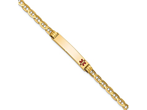 14k Yellow Gold Medical Red Enamel Mariner Link ID Bracelet