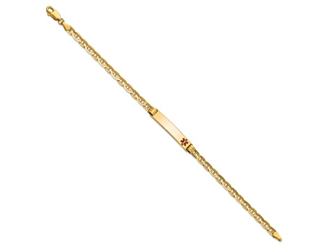 14k Yellow Gold Medical Red Enamel Mariner Link ID Bracelet