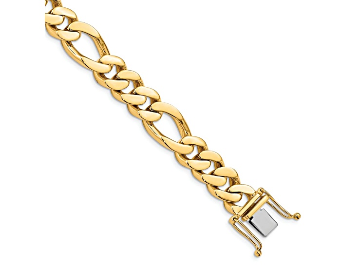 14k Yellow Gold and 14k White Gold 11.8mm Hand-polished Figaro Link Bracelet