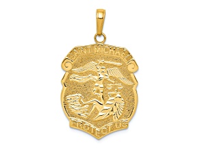 14K Yellow Gold Polished Large Saint Michael Protect Us Medal Pendant
