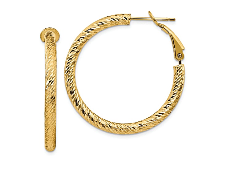 14k Yellow Gold 1 1/4" Diamond-Cut Round Hoop Earrings