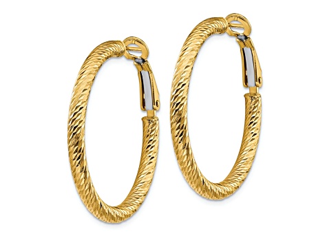 14k Yellow Gold 1 1/4" Diamond-Cut Round Hoop Earrings