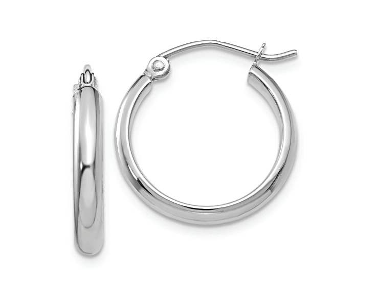 Rhodium Over 10k White Gold 11/16" Polished Hoop Earrings