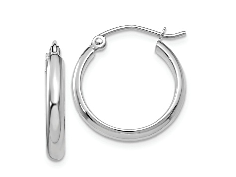 Rhodium Over 10k White Gold 11/16" Polished Hoop Earrings