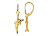 14k Yellow Gold 3D Mini Dolphin Jumping Dangle Earrings