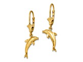 14k Yellow Gold 3D Mini Dolphin Jumping Dangle Earrings