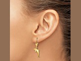 14k Yellow Gold 3D Mini Dolphin Jumping Dangle Earrings
