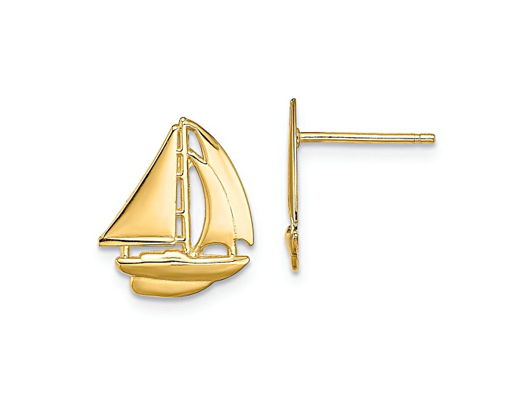 14k Yellow Gold Polished Sailboat Stud Earrings