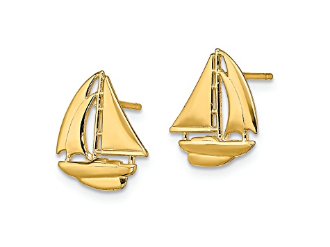 14k Yellow Gold Polished Sailboat Stud Earrings