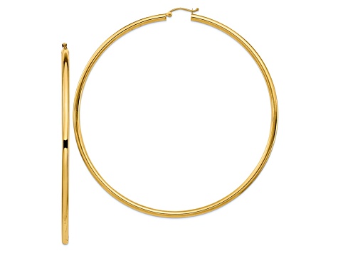 14k Yellow Gold 3 9/16" Polished Round Tube Hoop Earrings