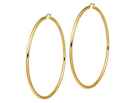14k Yellow Gold 3 9/16" Polished Round Tube Hoop Earrings