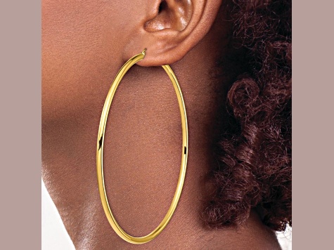 14k Yellow Gold 3 9/16" Polished Round Tube Hoop Earrings