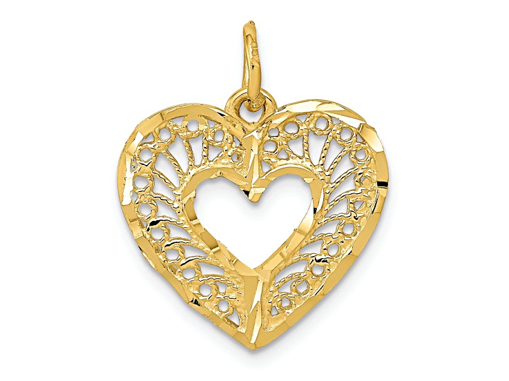 14k Yellow Gold Polished and Diamond-Cut Heart Pendant