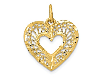 Picture of 14k Yellow Gold Polished and Diamond-Cut Heart Pendant