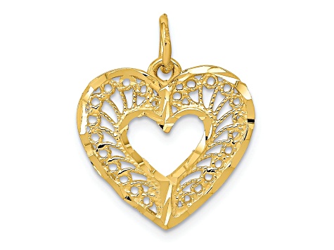 14k Yellow Gold Polished and Diamond-Cut Heart Pendant