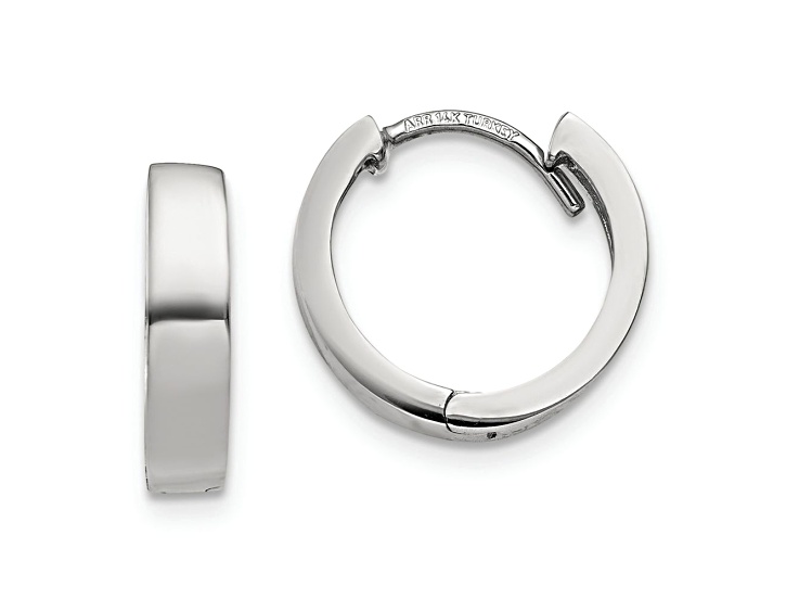 Rhodium Over 10k White Gold 3/8" Round Hinged Hoop Earrings