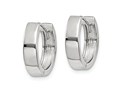 Rhodium Over 10k White Gold 3/8" Round Hinged Hoop Earrings