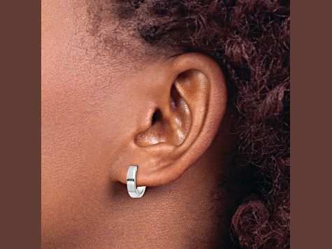 Rhodium Over 10k White Gold 3/8" Round Hinged Hoop Earrings
