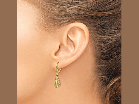 14k Yellow Gold Polished Diamond-Cut Filigree Dangle Earrings