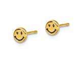14k Yellow Gold with Black Rhodium-plated Polished Smiley Face Post Earrings