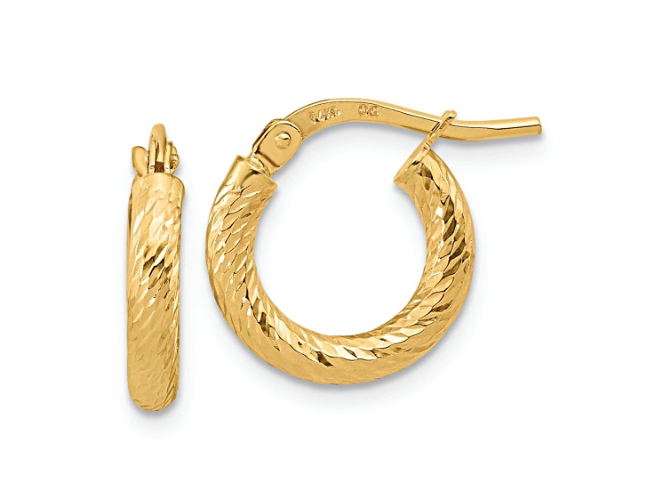 14k Yellow Gold Polished and Diamond-Cut 9/16" Hoop Earrings