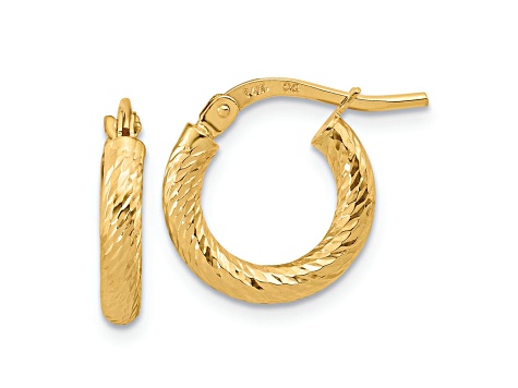 14k Yellow Gold Polished and Diamond-Cut 9/16" Hoop Earrings
