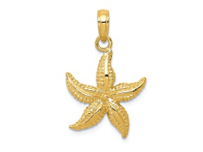 14k Yellow Gold Textured Starfish Pendant