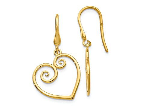 14k Yellow Gold Heart Dangle Earrings