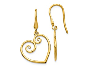 14k Yellow Gold Heart Dangle Earrings
