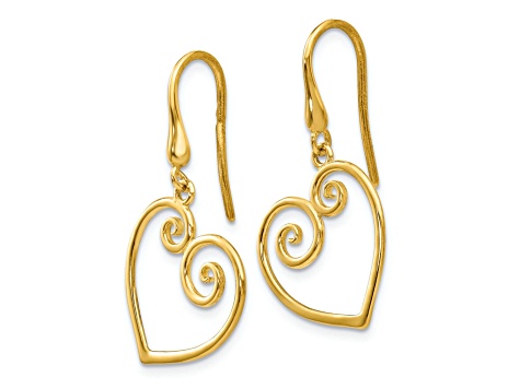 14k Yellow Gold Heart Dangle Earrings