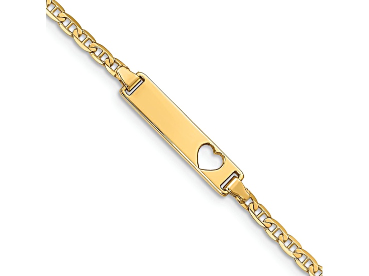 10k Yellow Gold Cut-out Heart Flat Mariner Link ID Bracelet