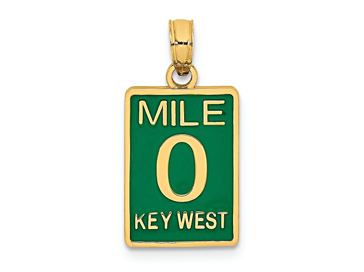 14k Yellow Gold Enameled Mile Marker 0/ KEY WEST Charm