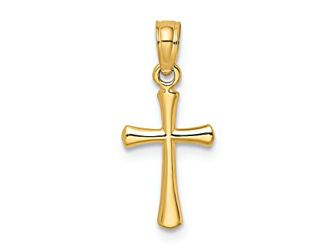 14k Yellow Gold Polished Beveled Cross with Round tips Charm