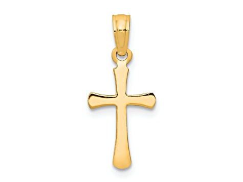 14k Yellow Gold Polished Beveled Cross with Round tips Charm