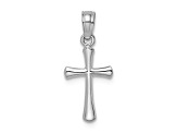 Rhodium Over 14k White Gold Polished Beveled Cross with Round tips Charm