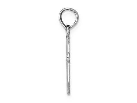 Rhodium Over 14k White Gold Polished Beveled Cross with Round tips Charm