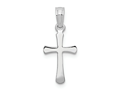 Rhodium Over 14k White Gold Polished Beveled Cross with Round tips Charm