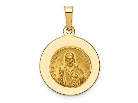 14K Yellow Gold Queen Of The Holy Scapular Reversible Medal Hollow Pendant