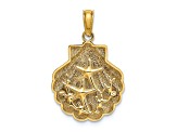14k Yellow Gold 3D Textured Reversible Starfish and Coral in Shell Charm