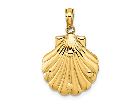 14k Yellow Gold 3D Textured Reversible Starfish and Coral in Shell Charm
