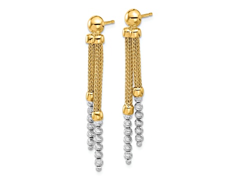 14K Two-tone Polished and Diamond-cut Beaded Dangle Post Earrings