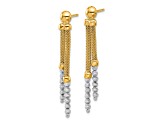 14K Two-tone Polished and Diamond-cut Beaded Dangle Post Earrings