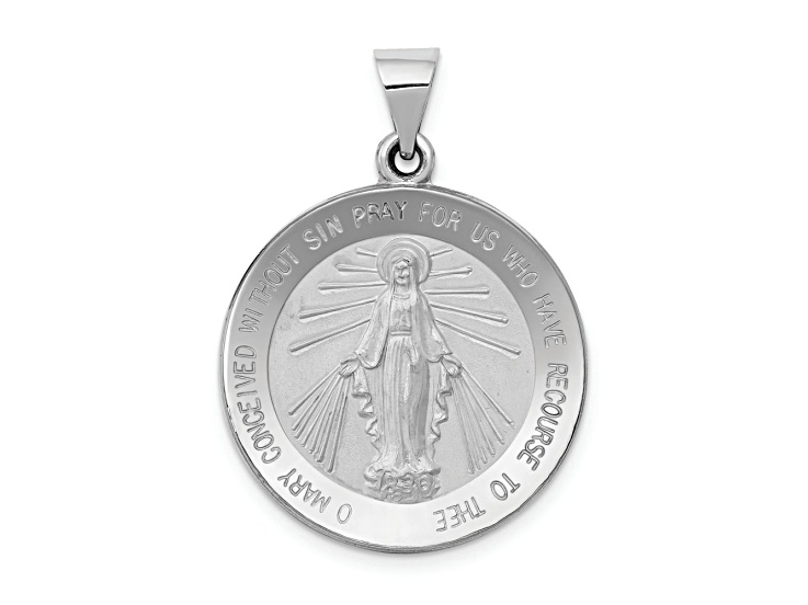 Rhodium Over 14k White Gold Polished and Satin Miraculous Medal Pendant