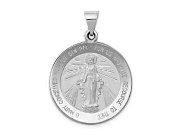Picture of Rhodium Over 14k White Gold Polished and Satin Miraculous Medal Pendant