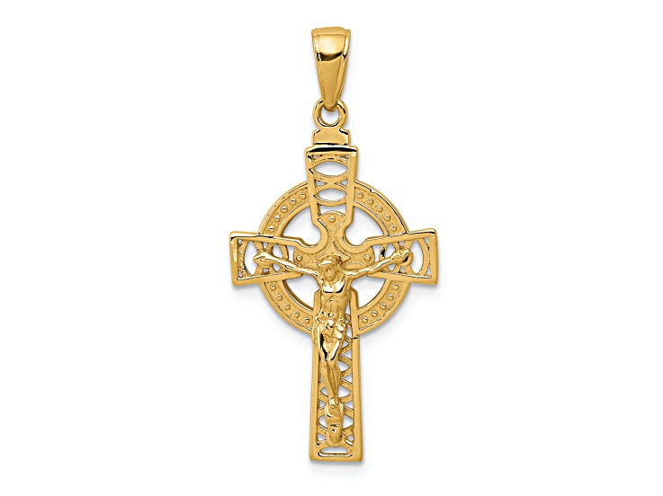 14K Yellow Gold Polished Celtic Crucifix Pendant
