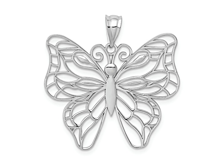 Rhodium Over 14k White Gold Polished Large Butterfly Pendant
