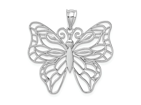 Rhodium Over 14k White Gold Polished Large Butterfly Pendant