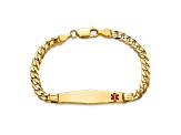 10k Yellow Gold Medical Soft Diamond Shape Red Enamel Curb Link ID Bracelet