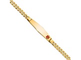 10k Yellow Gold Medical Soft Diamond Shape Red Enamel Curb Link ID Bracelet