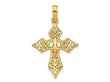 Picture of 14k Yellow Gold Textured Fancy Cross and Fleur-De-Lis Charm